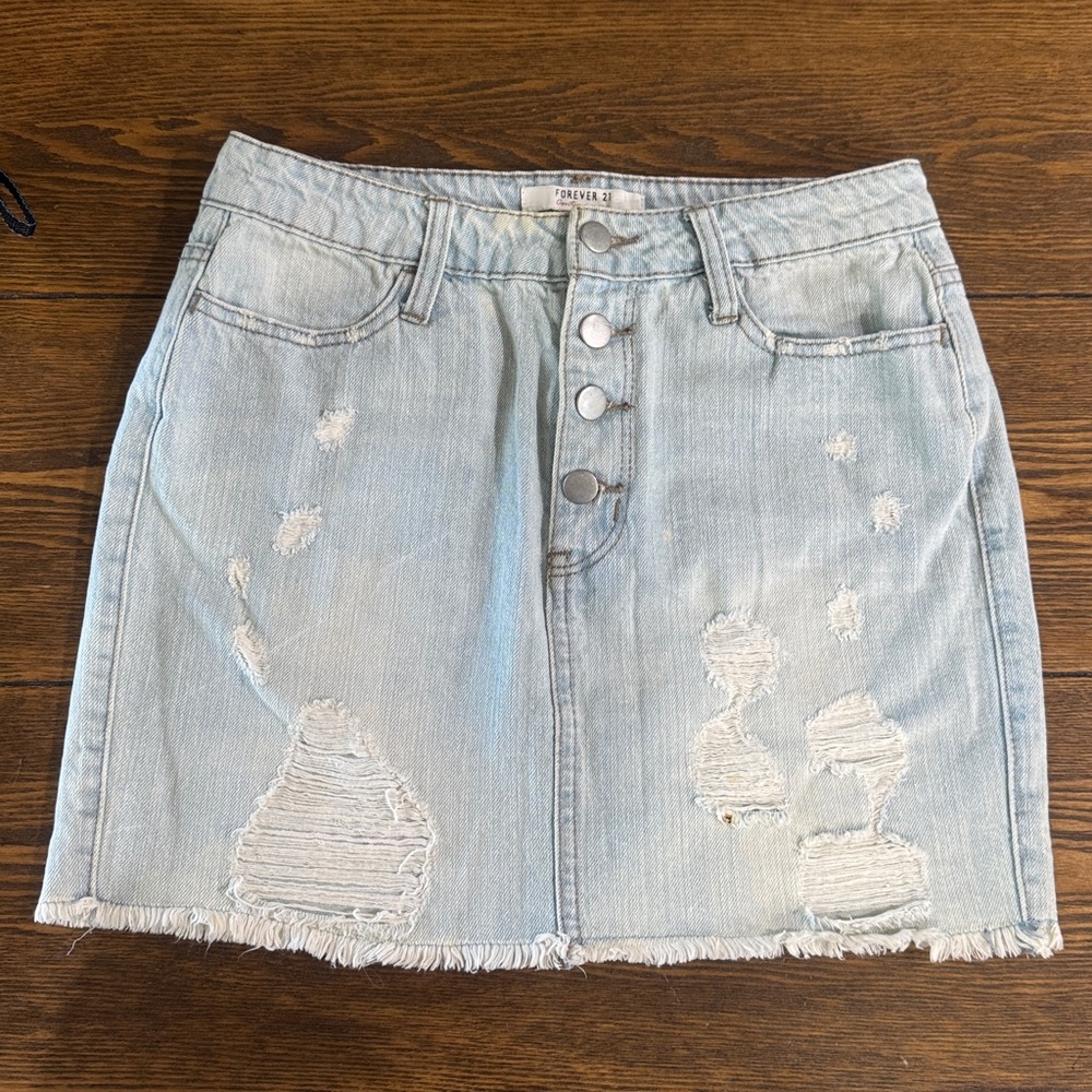 Forever 21 contemporary size Small Denim Blue Women's Jean skirt distressed